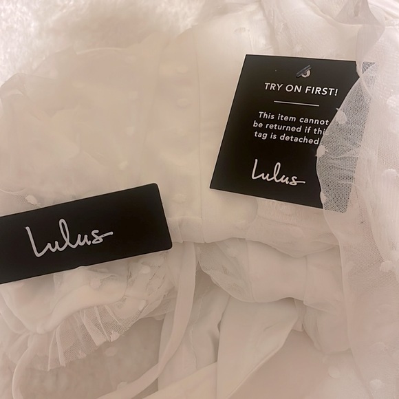 LuLus White Swiss Dot Tie-Strap Lace-Up Tiered Midi Dress - Picture 6 of 6